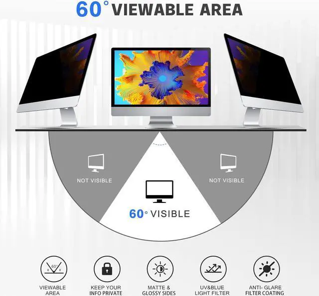 Alt view image 2 of 5 - 19.5" Computer Privacy Screen Filter (16:10) - Premium Anti-Glare Computer Screen Cover - Anti Scratch - UV & Blue Light Screen Protector