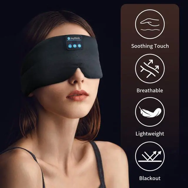 Alt view image 3 of 5 - Joythink Sleep Headphones Sleep Mask Kids Children Wireless Music Eye Mask Sleeping Headphones Headband for Side Sleepers Silk Sleep Mask with Wireless Headphones Ultra-Thin Stereo Speakers