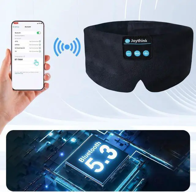 Alt view image 4 of 5 - Joythink Sleep Headphones Sleep Mask Kids Children Wireless Music Eye Mask Sleeping Headphones Headband for Side Sleepers Silk Sleep Mask with Wireless Headphones Ultra-Thin Stereo Speakers