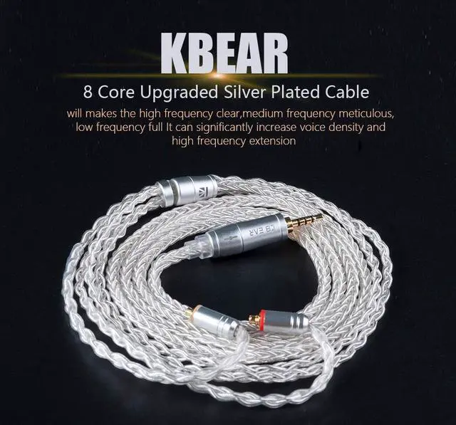 Alt view image 2 of 5 - Kinboofi KBEAR Detachable Upgrade Silver Plated Copper Earphone Cable, 8 Core Replacement IEM Cord Cable with TRRS Balanced Plug for KZ ZSN ZS10 PRO ZSN PRO ZSX AS16 CA4 A10 (C PIN 2.5mm Plug)