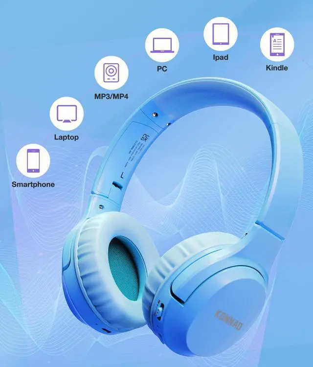 Alt view image 5 of 5 - KONNAO Kids Headphones Wireless 60H Pink and Blue
