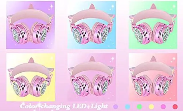 Alt view image 2 of 5 - KORABA Kids Bluetooth Headphones with Microphone for School, LED Light Up Wireless Girls Headphones for Study/Tablet/Airplane/Online Learning (Pink)