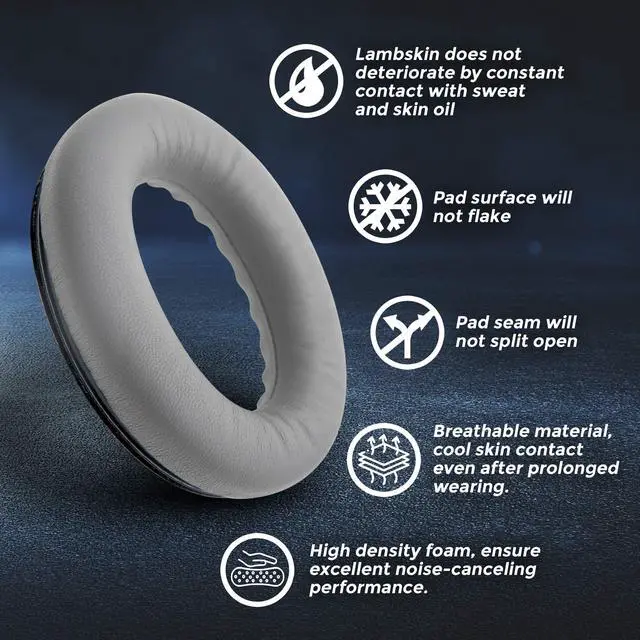 Alt view image 2 of 5 - Lambskin QC45 SE QC35ii QC35 QC25 QC15 Earpads Cushions Replacement Ear Pads for Bose QC 45 35 II QC2 AE2 AE2i AE2w SoundLink SoundTrue 35ii 25 15 2 AE QuietComfort Sheepskin Leather Gray (Silver)