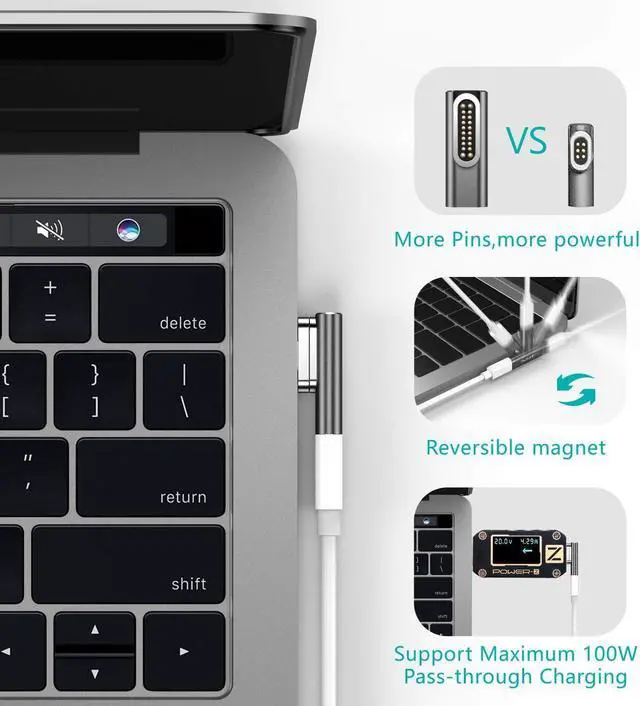 Alt view image 4 of 5 - Lanhiem 100W USB C Magnetic Adapter, 20 Pin PD Fast Charge Magnetic Breakaway USB-C Right Angle Adapter for MacBook, Galaxy S24 Ultra, iPad Pro, Nintendo Switch, ROG Ally, Steam Deck, Gamepad(1 Pack)