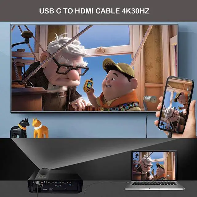 Alt view image 3 of 5 - USB-C to HDMI Adapter - 30FT Active Cable, 4K30Hz, 1080P - Male USB-C to HDMI Out Lead for Computer, Laptop, Projector