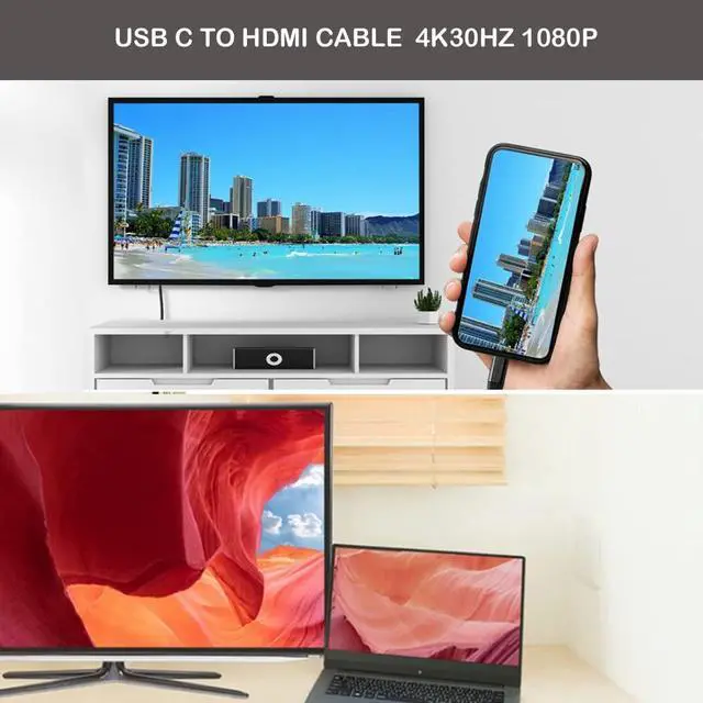 Alt view image 5 of 5 - USB-C to HDMI Adapter - 30FT Active Cable, 4K30Hz, 1080P - Male USB-C to HDMI Out Lead for Computer, Laptop, Projector