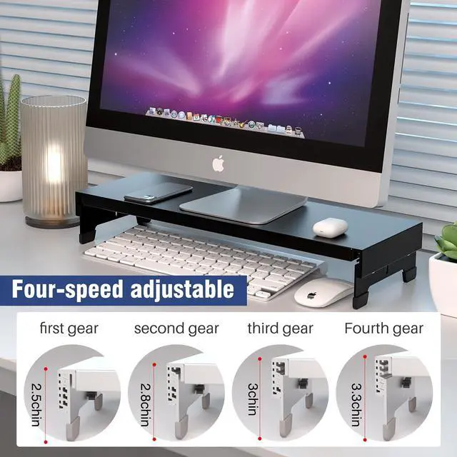 Alt view image 2 of 5 - Adjustable Monitor Riser Laptop Stand Riser Metal Desktop Monitor Stand Storage for Office Supplies, Compatible Computer, Desktop, Laptop, Save Space (adjustable black)