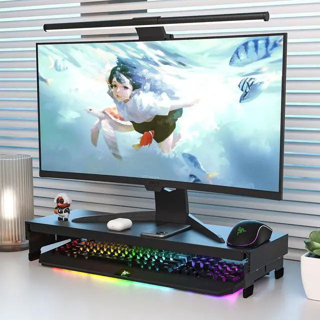 Alt view image 5 of 5 - Adjustable Monitor Riser Laptop Stand Riser Metal Desktop Monitor Stand Storage for Office Supplies, Compatible Computer, Desktop, Laptop, Save Space (adjustable black)