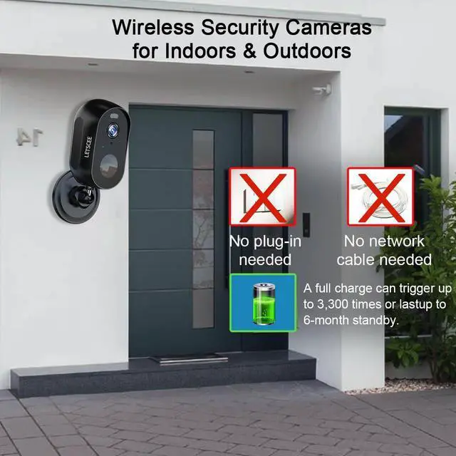 Alt view image 2 of 5 - LETSCEE Cameras for Home Security Outdoor Indoor,Security Cameras Wireless Outdoor Battery Rechargeable Wifi,2K Night Vision, Motion Detection,No month fee SD card/Cloud storage,Weather proof