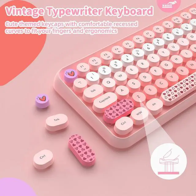 Alt view image 3 of 5 - LexonElec 308i Pink Wireless Keyboard and Mouse Set, Retro Typewriter with Cute Gradient Round Keycaps, Soft Touch Keyboard, for Mac/Windows/PC/Lapto