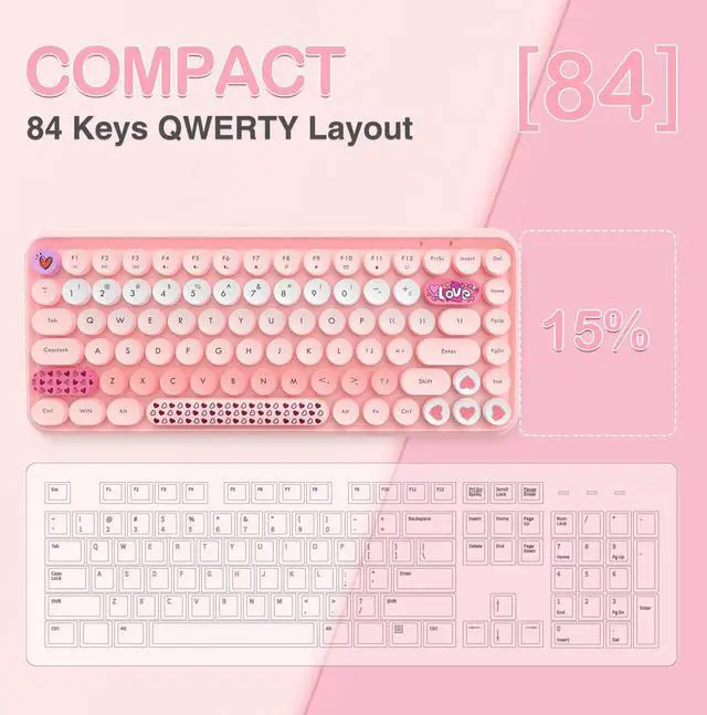 Alt view image 5 of 5 - LexonElec 308i Pink Wireless Keyboard and Mouse Set, Retro Typewriter with Cute Gradient Round Keycaps, Soft Touch Keyboard, for Mac/Windows/PC/Lapto