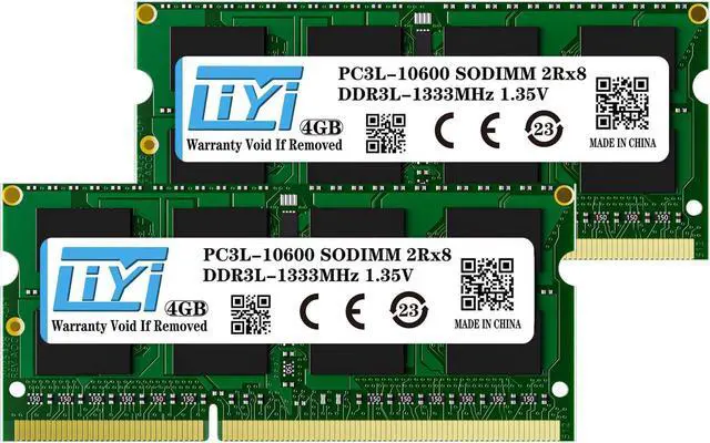 Main image of LIYI 2X4GB (PC3L-10600) DDR3L 1333MHz 8GB RAM SODIMM 2Rx8 1.35V 204Pin CL9 Non-ECC KIT Laptop Memory Module Unbuffered Upgrade for Laptop/Notebook Computer