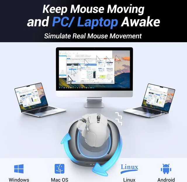 Alt view image 5 of 5 - MEKASS Ultra-Silent Mouse Mover, Mouse Jiggler with Adjustable Interval Timer, Mouse Jiggers Device with ON/Off Switch, Driver-Free Mouse Shaker for Keeping The PC Active (Space Gray)