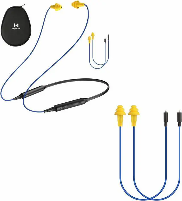 Main image of MIPEACE Bluetooth Earplug Headphones with 2 Replacement Earbud Cables - Neckband Ear Protection Work Earbuds, 29dB Noise Reduction Safety Headphones with 19+ Hour Battery for Lawn Mowing DIY.