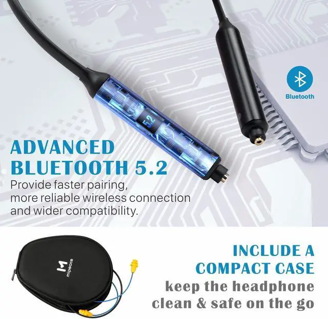 Alt view image 5 of 5 - MIPEACE Bluetooth Earplug Headphones with 2 Replacement Earbud Cables - Neckband Ear Protection Work Earbuds, 29dB Noise Reduction Safety Headphones with 19+ Hour Battery for Lawn Mowing DIY.
