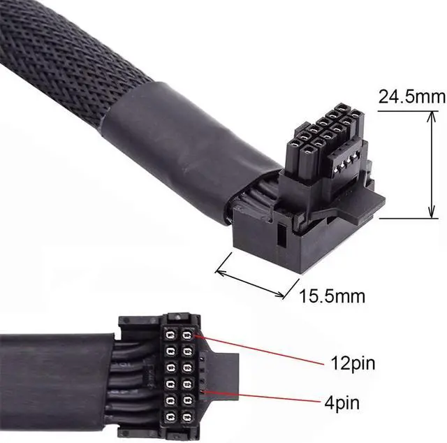 Alt view image 2 of 5 - NFHK 12VHPWR ATX3.0 PCI-E 5.0 Power Modular Cable Male to Female Up Angled 90 Degree Extension for 3080 3090TI PSU 16Pin 12+4P Graphics Card