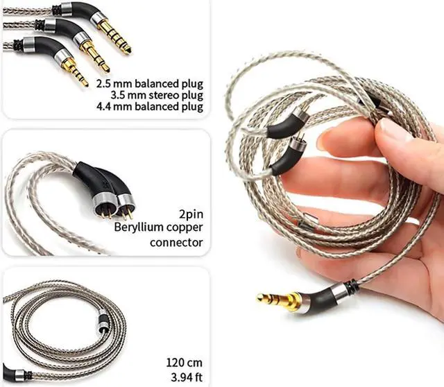 Alt view image 5 of 5 - okcsc 0.75/0.78MM 2Pin Earphone Cable Silver Plated 6N OCC High Purity Beryllium Copper for Final Audio FIIO FH1s JH3 KZ EDX ZST ES4 ED12 ZSR AS10 CCA C10 A3000 MAKE4 IEM Cable with 2.5MM Plug 4FT