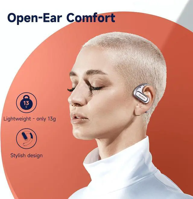 Alt view image 2 of 5 - OpenRock Pro Open Ear Headphones, Bluetooth 5.2 Wireless Earbuds, 46 Hours Playtime with Charging Case, Extra Deep Bass, IPX5 Waterproof, for Sports, Gaming, Office, Running, Cycling, Driving, Hiking