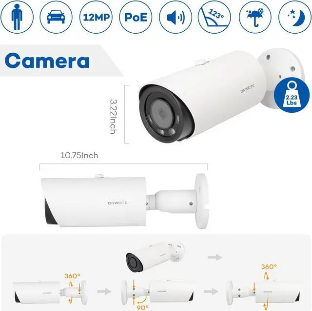 Alt view image 5 of 5 - ONWOTE 12MP PoE IP Security Camera Outdoor, Smart Color Night Vision, 4000x3000 12 Megapixels 30fps, 123° FoV, AI Detection, Commercial Wired Camera for Business, Add-on to PoE NVR System