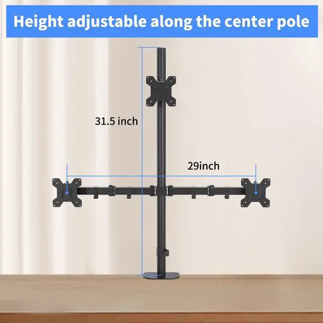Alt view image 5 of 5 - Pholiten Triple Monitor Stand,13 to 27 inch LCD Monitor Desk Mount,Extra Tall 31.5 inch Pole Heavy Duty Fully Adjustable Stand Mount