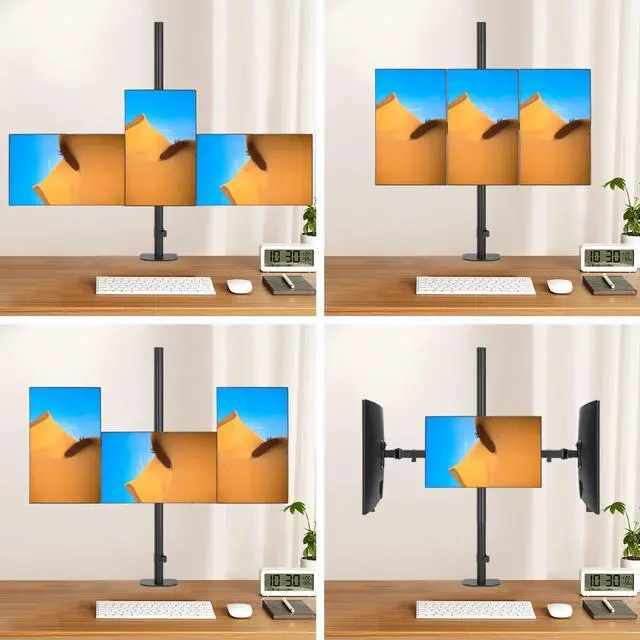 Alt view image 4 of 5 - Pholiten Triple Monitor Stand,13 to 27 inch LCD Monitor Desk Mount,Extra Tall 31.5 inch Pole Heavy Duty Fully Adjustable Stand Mount