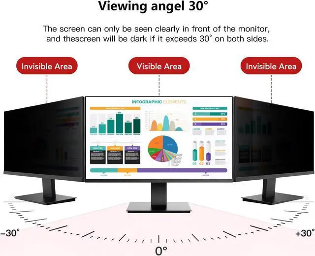 Alt view image 3 of 5 - Pozlle 23.6 Inch Computer Privacy Screen Shield for 16:9 Widescreen Desktop Monitor - Anti-Glare Blue Light Privacy Filter and Anti Spy Privacy Screen Protector Film