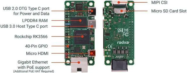 Alt view image 5 of 5 - Radxa Zero 3E RK3566 4-core CPU SBC, GPU, NPU, HDMI with 1080P Output, and Gigabit Ethernet Single Board Computer (Radxa Zero 3E 4GB with GPIO)