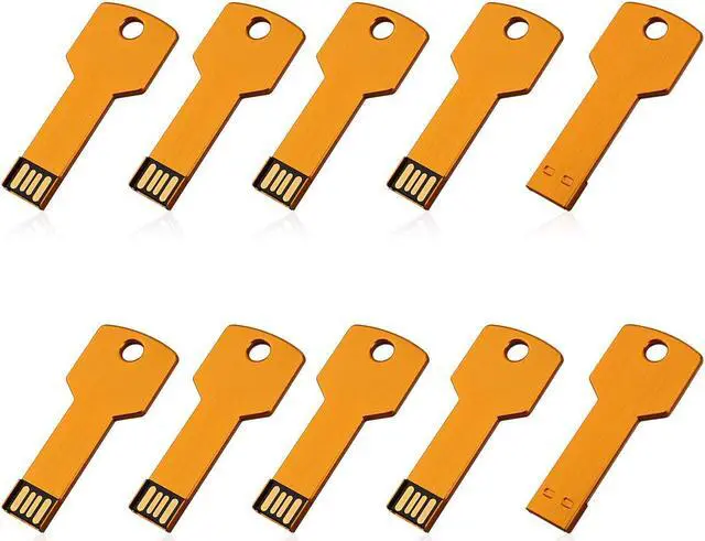 Main image of RAOYI 10 Pack 8GB USB Flash Drive USB 2.0 Metal Key Shape Memory Stick Thumb Drive Pen Drive-Gold