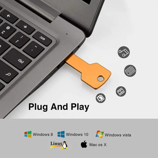 Alt view image 5 of 5 - RAOYI 10 Pack 8GB USB Flash Drive USB 2.0 Metal Key Shape Memory Stick Thumb Drive Pen Drive-Gold