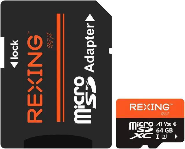 Main image of RexingUSA 64GB microSDXC UHS-3 4K Full HD Video High Speed Transfer Monitoring SD Card with Adapter for Dash Cams, Surveillance System, Security Camera, & Body Cam