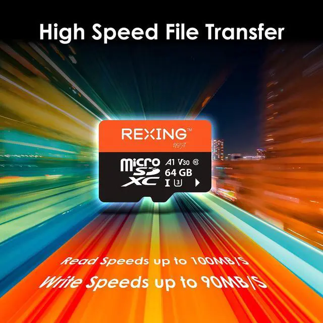 Alt view image 4 of 5 - RexingUSA 64GB microSDXC UHS-3 4K Full HD Video High Speed Transfer Monitoring SD Card with Adapter for Dash Cams, Surveillance System, Security Camera, & Body Cam