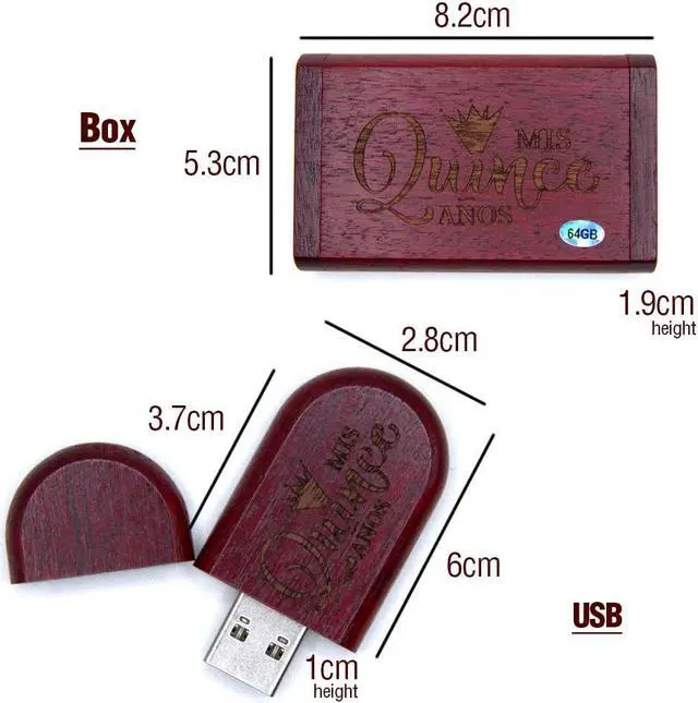 Alt view image 2 of 5 - Mis Quince Anos Wooden Oval USB Box Flash Drive 64gb 3.0 Super-Speed Thumb Drive/Perfect for Video/Photography for Birthday/Photographer/ 15 Anos Thumb Drive Holder case