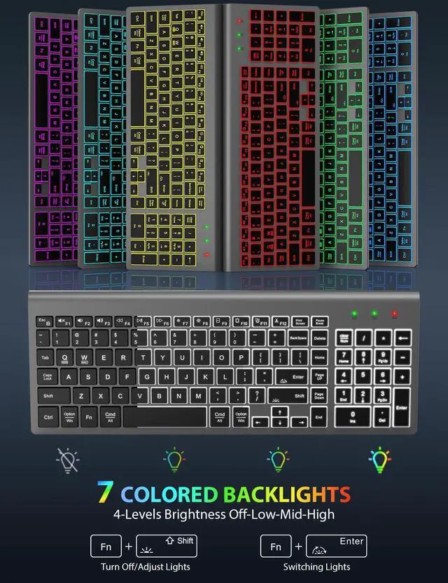 Alt view image 2 of 5 - SABLUTE Wireless Keyboard and Mouse Combo Backlit - Compact Quiet Keyboard with RGB Mouse, Rechargeable, Slim, Sleep Mode, Portable Cordless Keyboard Mouse Set for Mac, Windows, Laptop (Space Gray)