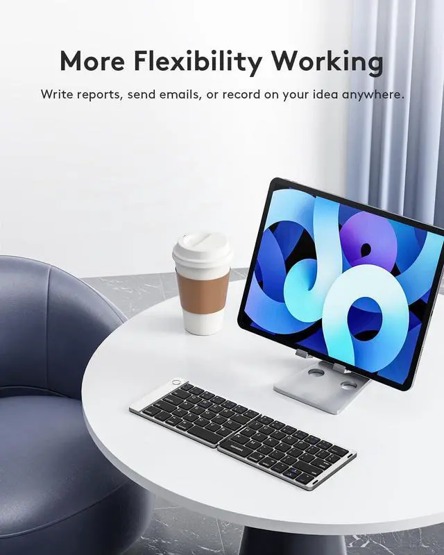 Alt view image 3 of 5 - Samsers Foldable Bluetooth Keyboard - Portable Wireless Keyboard with Stand Holder, Rechargeable Full Size Ultra Slim Folding Keyboards Compatible IOS Android Windows Smartphone Tablet & Laptop-Silver