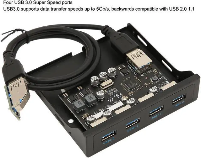 Alt view image 4 of 5 - Front Panel PCIE to USB 3.0 Hub with 4 Port, 3.5 Inch PC Front Panel Internal Card Reader PCIE USB Adapter with 4 X USB3.0 Output Port for Computer Case Front Bay