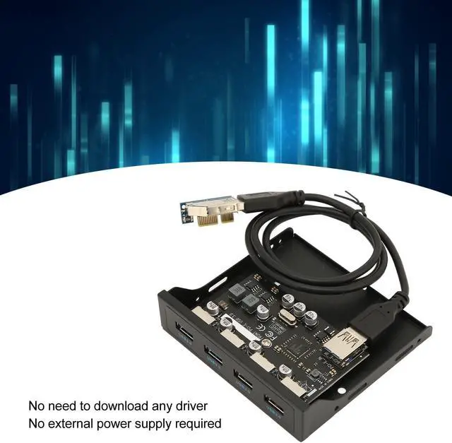 Alt view image 5 of 5 - Front Panel PCIE to USB 3.0 Hub with 4 Port, 3.5 Inch PC Front Panel Internal Card Reader PCIE USB Adapter with 4 X USB3.0 Output Port for Computer Case Front Bay
