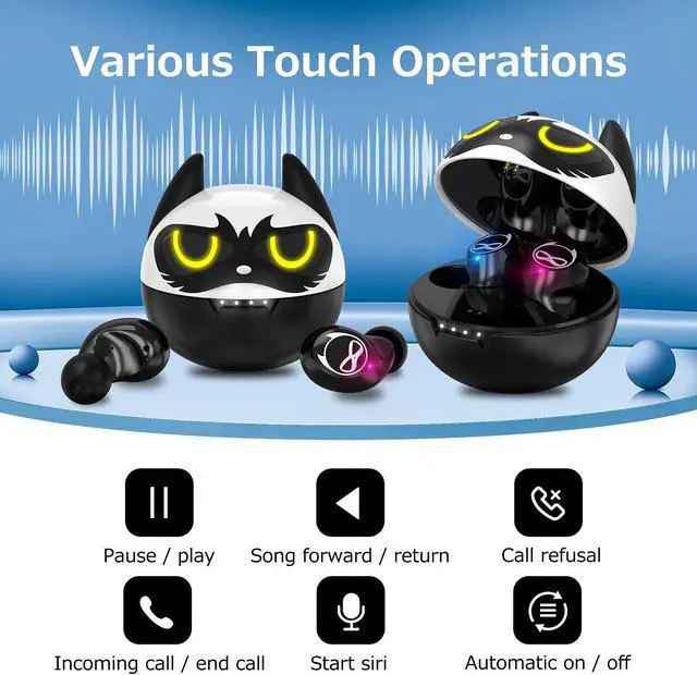Alt view image 2 of 5 - Togetface Kids Wireless Earbuds, Upgraded Bluetooth Earbuds with Cool Cat Charging Case, Dual Microphones 36H Playtime IPX5 Waterproof Noise Cancelling Touch Control in-Ear Stereo Headphone for Adult