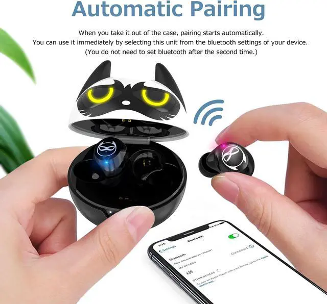 Alt view image 3 of 5 - Togetface Kids Wireless Earbuds, Upgraded Bluetooth Earbuds with Cool Cat Charging Case, Dual Microphones 36H Playtime IPX5 Waterproof Noise Cancelling Touch Control in-Ear Stereo Headphone for Adult