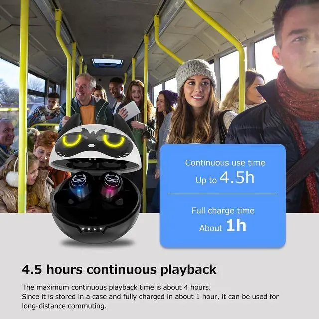 Alt view image 5 of 5 - Togetface Kids Wireless Earbuds, Upgraded Bluetooth Earbuds with Cool Cat Charging Case, Dual Microphones 36H Playtime IPX5 Waterproof Noise Cancelling Touch Control in-Ear Stereo Headphone for Adult