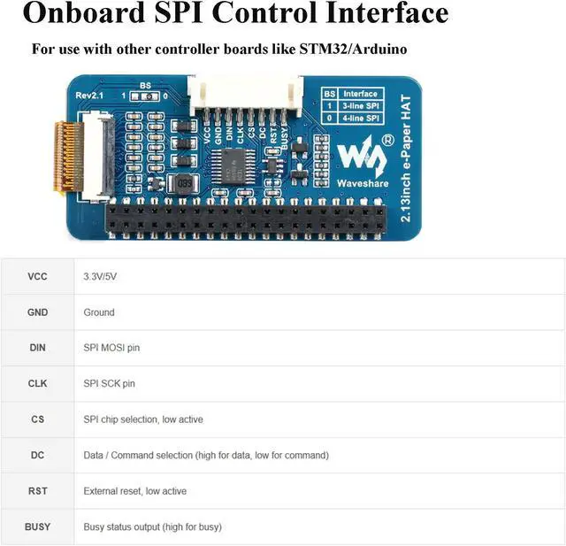 Alt view image 4 of 5 - Waveshare 2PCS 2.13inch E-Ink Display HAT V4 Version, Black/White Two-Color 250x122 Pixel E-Paper for Raspberry Pi 5/4B/3B+/3B/2B/Zero W/WH/Zero 2 W/Jetson Nano SPI Interface, Support Partial Refresh