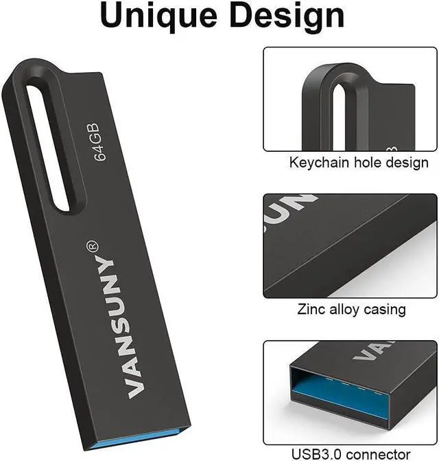 Alt view image 4 of 5 - Vansuny 5 Pack USB 3.0 Flash Drives 64GB Metal Waterproof Flash Drives Ultra High Speed Memory Sticks, Portable Thumb Drives for PC/Tablets/Mac/Laptop