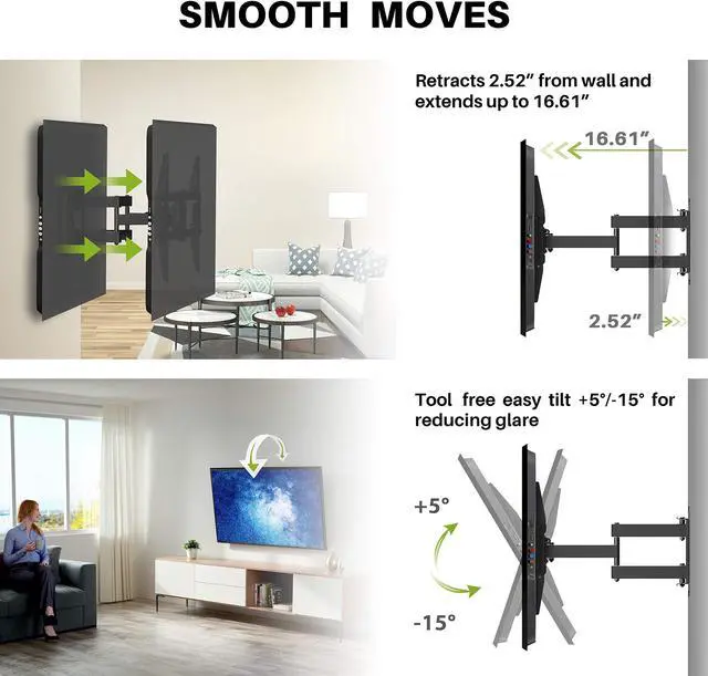Alt view image 2 of 5 - USX MOUNT TV Wall Mount Tilting Brackets for Most 37"-70" Flat Curved Screen TVs, Max VESA 600x400mm, Weight Capacity 132lbs,UL Listed Full Motion TV Wall Mount for Most 37-75 inch TV