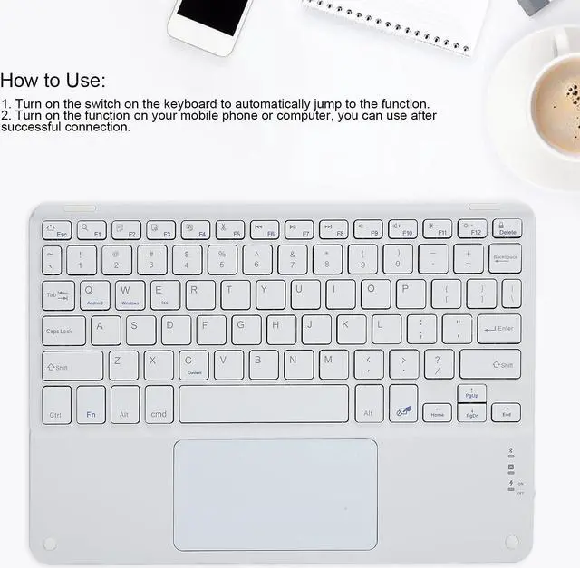 Alt view image 2 of 5 - 10in Keyboard with Touchpad Smartphones, for Tablets, Laptops, and Desktop Computers (White)