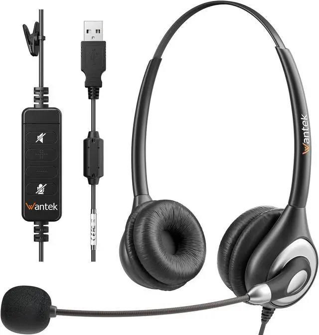 Main image of Wantek Corded USB Headset with Microphone Noise Cancelling & in-line Controls, Computer Headphones for Laptop PC Skype Zoom Webinar Classroom Home Office Business, Clear Chat, Ultra Comfort(UC602)