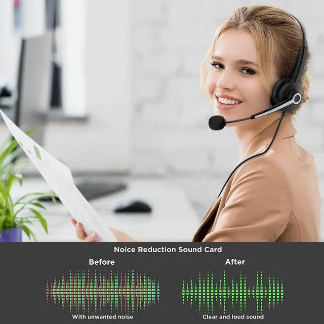 Alt view image 2 of 5 - Wantek Monaural Corded USB Headsets with Noise Cancelling Mic and in-line Controls, UC Business Headset for Skype, SoftPhone, Call Center