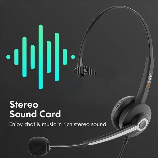 Alt view image 5 of 5 - Wantek Monaural Corded USB Headsets with Noise Cancelling Mic and in-line Controls, UC Business Headset for Skype, SoftPhone, Call Center