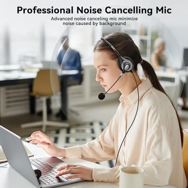 Alt view image 2 of 5 - USB C Headset,Type C Headset with Microphone for PC Laptop, 3.5MM On-Ear Wired Computer Headsets with Noise-Cancelling Microphone in-line Control for Work/Office/Call Center