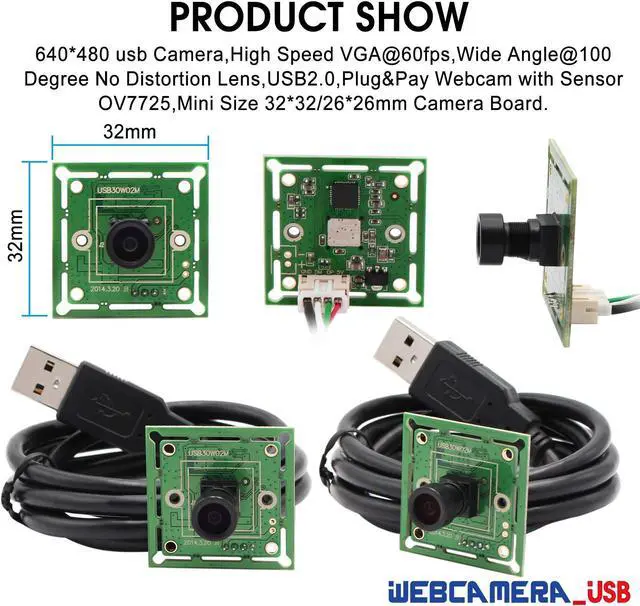 Alt view image 2 of 5 - VGA USB Camera Module High Speed Wide Angle PC Camera for Computer 480P 60fps Mini UVC USB2.0 Webcam Board with 100degree No Distortion Lens CMOS OV7725 Industrial CCTV Lightburn Camera for Laptop