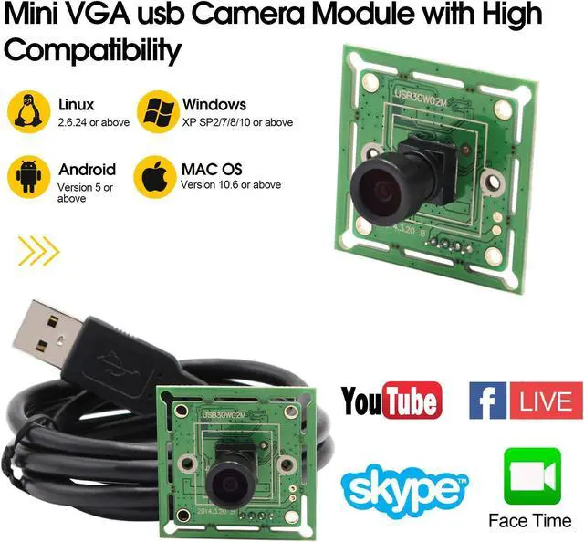Alt view image 5 of 5 - VGA USB Camera Module High Speed Wide Angle PC Camera for Computer 480P 60fps Mini UVC USB2.0 Webcam Board with 100degree No Distortion Lens CMOS OV7725 Industrial CCTV Lightburn Camera for Laptop
