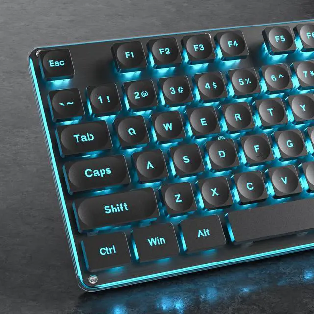 Alt view image 5 of 5 - Owpkeenthy Black Computer Keyboard, Full-Size Typewriter Ice Blue Backlit Quiet Office Gaming Keyboard with Cool Square Punk Keys Metal Panel for Laptop,PC Desktops (104 Black)